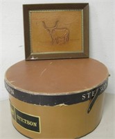 Hat Box & 11.75" X 10" Framed Leather Art
