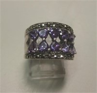 Sterling Silver, Amethyst & Marcasite Ring
