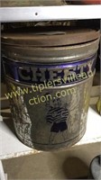 Large vintage chesty chip tin 14in tall