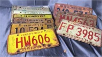 9 vintage Illinois license plates 60s, 70s, 80s