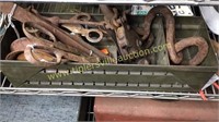 Metal drawer of rusty iron tools