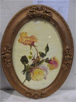 Antique oval frame w. rose picture