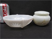 White glass trinket box & bowl