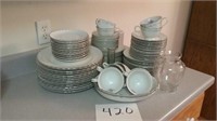 Silver Edge Plates, Relish Tray, Vases, 2 Boxes