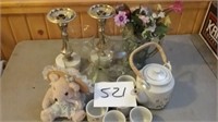 Candle Labras, Tea Pot, Vases