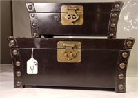 2 Pc. Wooden Box Asian Style w/ Brass Hardware