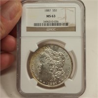 1887 Graded MS63 Morgan Dollar