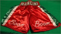 BOOM BOOM MANCINI SIGNED BOXING TRUNKS, RED,