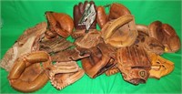 LOT OF 22 USED VINTAGE BASEBALL GLOVES. ONE IS A