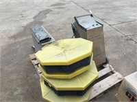 Pallet of OIl Pans,  Battery Charger, Tool Box