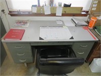 Desk, Chairs, Refrigerator, File Cabinet