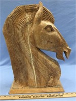 Large carved wooden stallion head, approx. 19.5" x