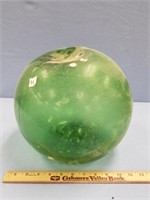 Large 11" diameter green glass net float    (i56)