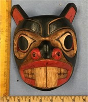 Carved wooden Tlingit style mask wall hanger, beav