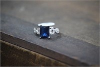 925 Sterling Silver Blue & White Sapphire Ring
