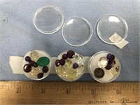 3 Gem jars with various faceted semi precious gems