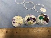 3 Gem jars with various faceted semi precious gems