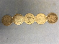 Lot of 5 Morgan silver dollars: 1883, 1921 S, 1921