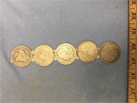 Lot of 5 Morgan silver dollars: 1883 S, 1899 S, 18