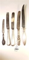 Sterling Handle Knives 5 Pc. Approx 1.25 ozt.