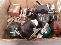 Fishing reels, assorted hooks and sinkers