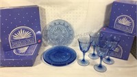 Avon American Blue 4 goblets & 4 Plates