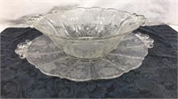Etched Glass Bowl and Matching Platter