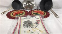 Vintage Embroidered Tea Towels, Caphalon Pots