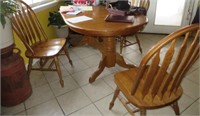 Oak Dining Room Table & Chairs Double Pedestal