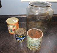 Planters Peanut Jar & 3 Planter Peanut Cans.