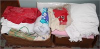 Boxes of Linens, Rugs, Vintage Doilies, & more.