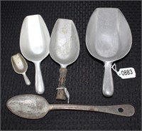 Wagner Ware Scoops & Unmarked Spoon.