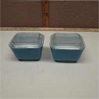 2 PYREX Blue Refrigerator Dishes with Tops