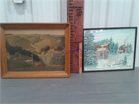 2 framed farm pictures