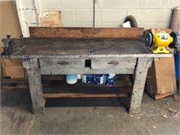 Large Heavy Workbench with Vise & Grinder