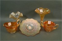 Five Piece Fenton Marigold Carnival Glass Lot