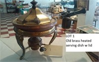 Old brass heated serving dish with lid