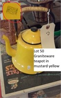 graniteware teapot in mustard yellow
