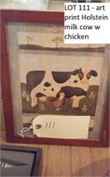 art print Holstein cow w chicken