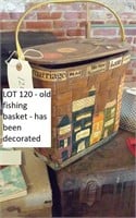 old fishing or picnic basket decorated