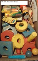 box lot of old toys, some wooden