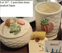 2 porcelain items w veggies, marked Japan