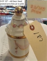 fancy old hand painted jar pink / gold