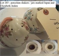 porcelain shakers marked Japan / Elizabeth Arden
