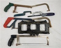 Lot Of Different Types Of Hand Saws & Miter Box