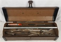 Vintage Long Metal Tool Box W/ Some Tools