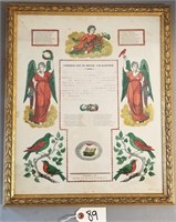 1864 Birth & Baptismal Fraktur in Frame