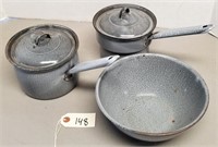 3-Pieces Agate Pots with Lids & Bowl