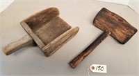 Early Primitive Wooden Scoop & Mallet