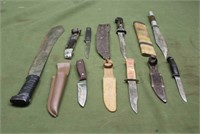 (6) Hunting Knives w/Cases & Machete